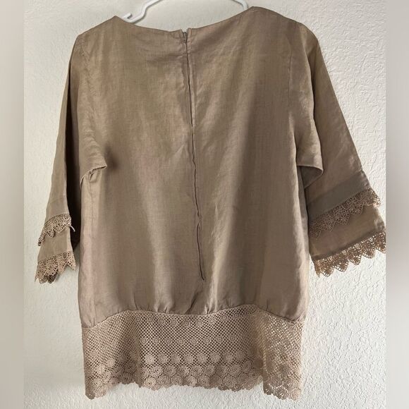 Vintage Cloak of Many Colors by Liberty & Lucretia Tan Linen Lace Trim Top - Picture 2 of 10